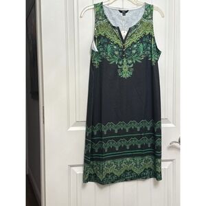 Sleeveless Tank Dress Black Green Paisley Print Casual Summer Size 
Medium